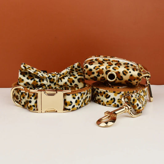 Leopard Print Dog Collar Set