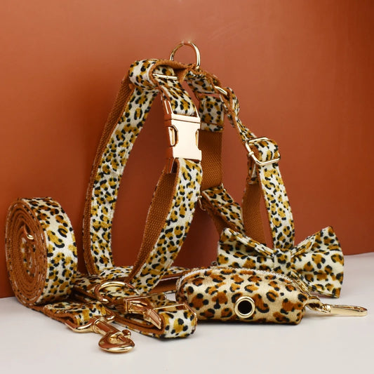 Leopard Print Dog Collar Set