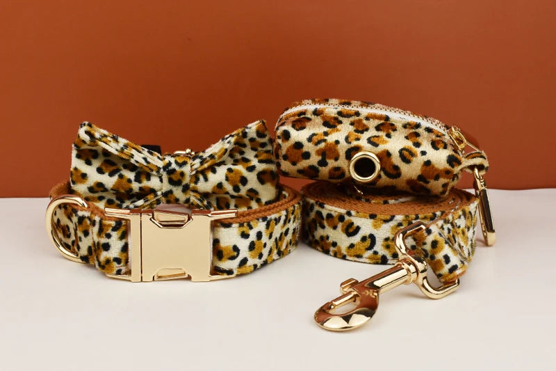 Leopard Print Dog Collar Set
