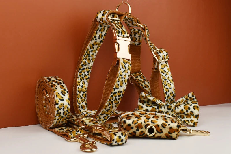 Leopard Print Dog Collar Set
