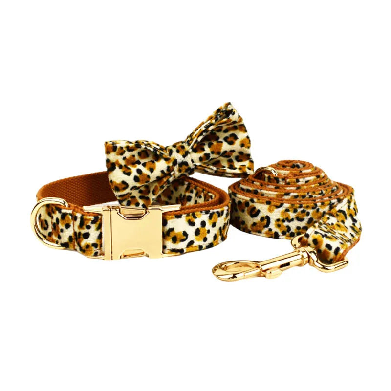 Leopard Print Dog Collar Set
