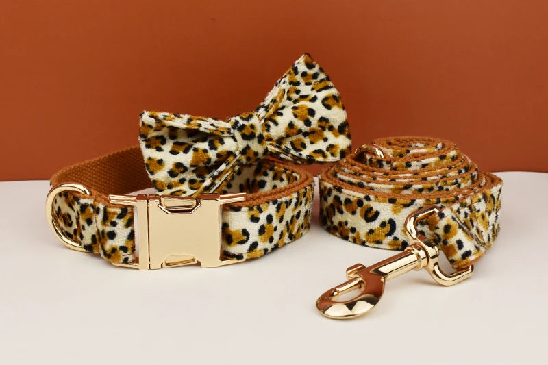 Leopard Print Dog Collar Set
